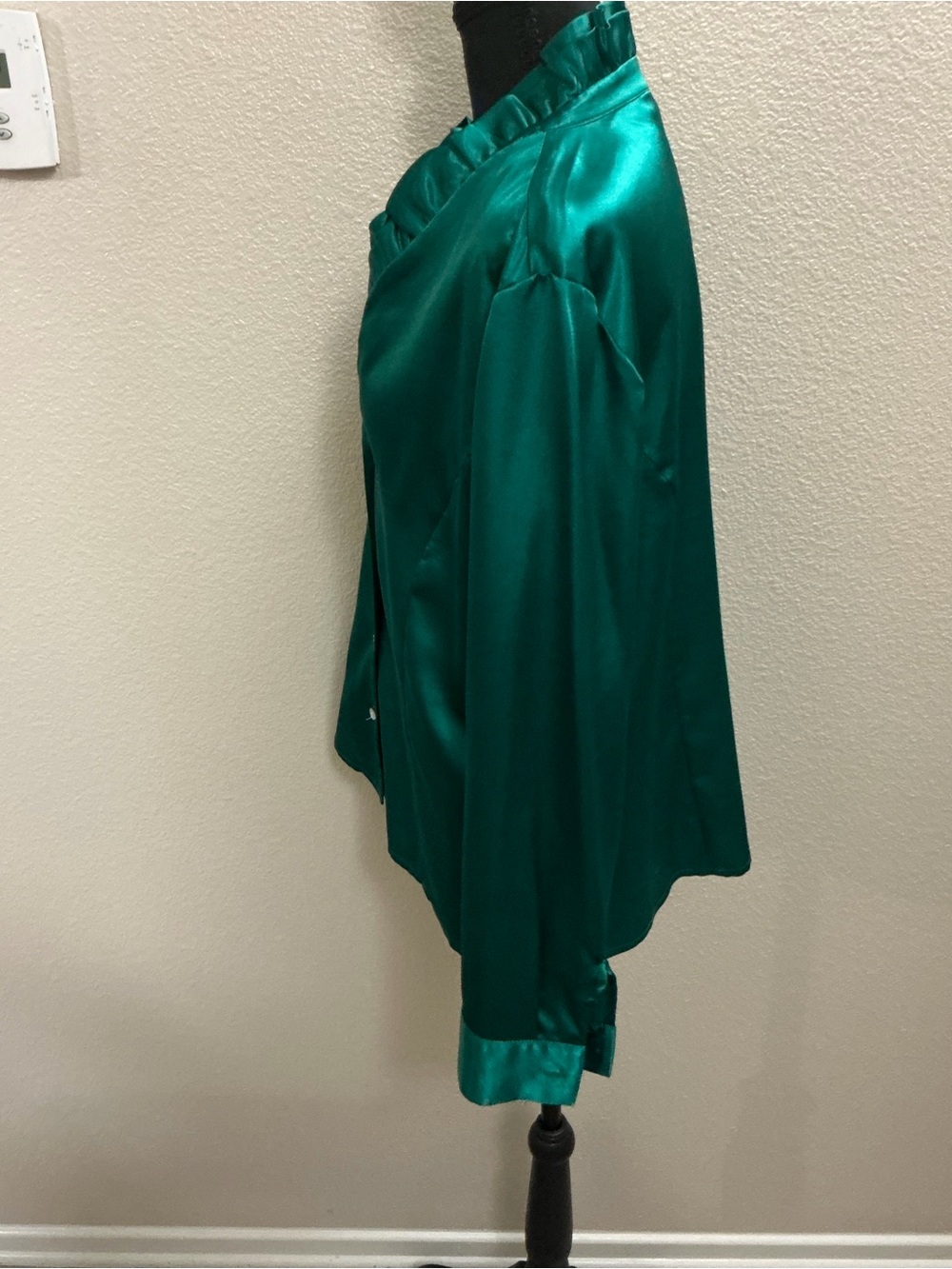 Investments Emerald Satin Ruffle Collar Button-Down Shirt - Picture 6 of 8